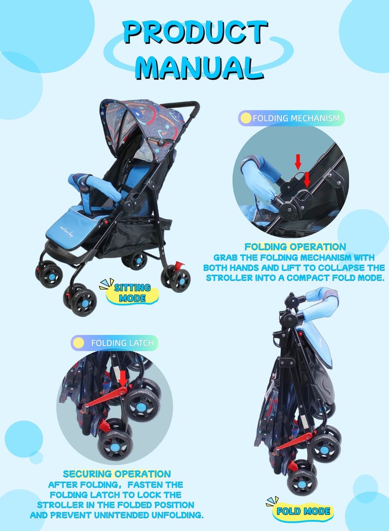 EASY FUTURE Foldable Ultra Lightweight Travel Stroller with Multi Position Reclining Seat Adjustable Canopy Foldable Storage Basket NO.1102 - Image 3